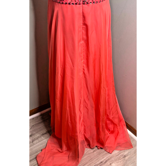 Sherri Hill Coral Beaded Chiffon Evening Prom Gown Size 16 – Sleeveless A-Line - Picture 8 of 9